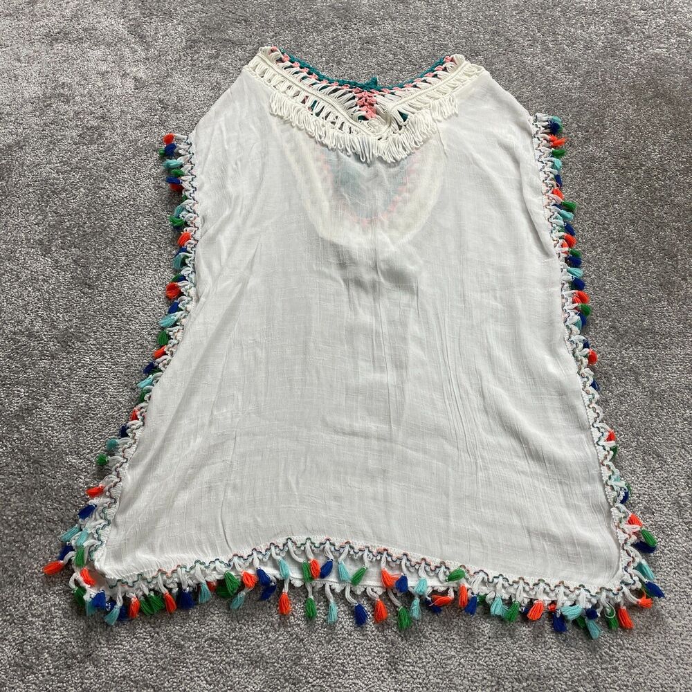 Beach by Exist Cover Up Shirt Womens One Size White Peasant Tasseled Fringed